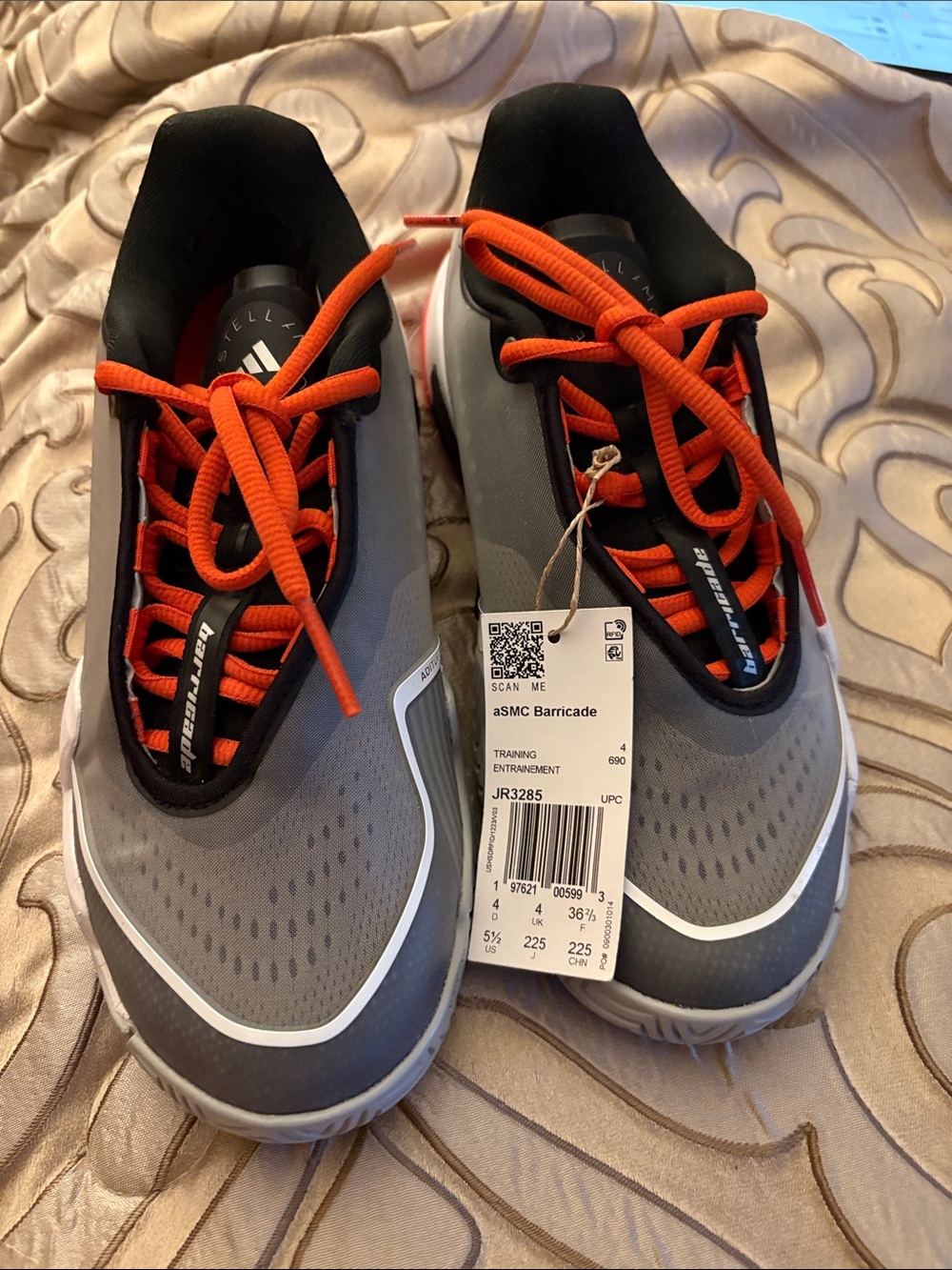 Adidas by Stella McCartney Gray and Black Sneakers with Orange Laces NWOB